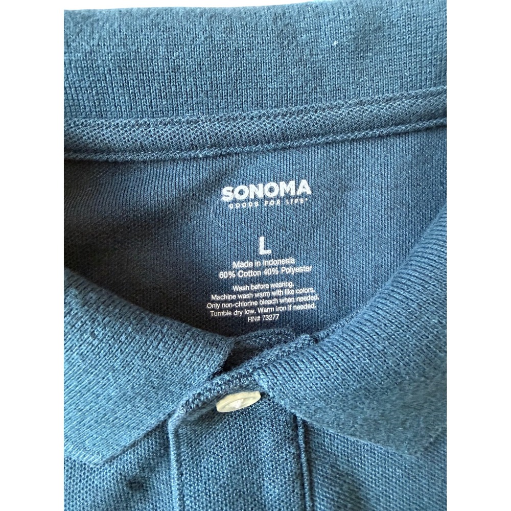 Sonoma Goods For Life Mens Teal Blue Pique Short Sleeve Polo Shirt Large L - Picture 3 of 5